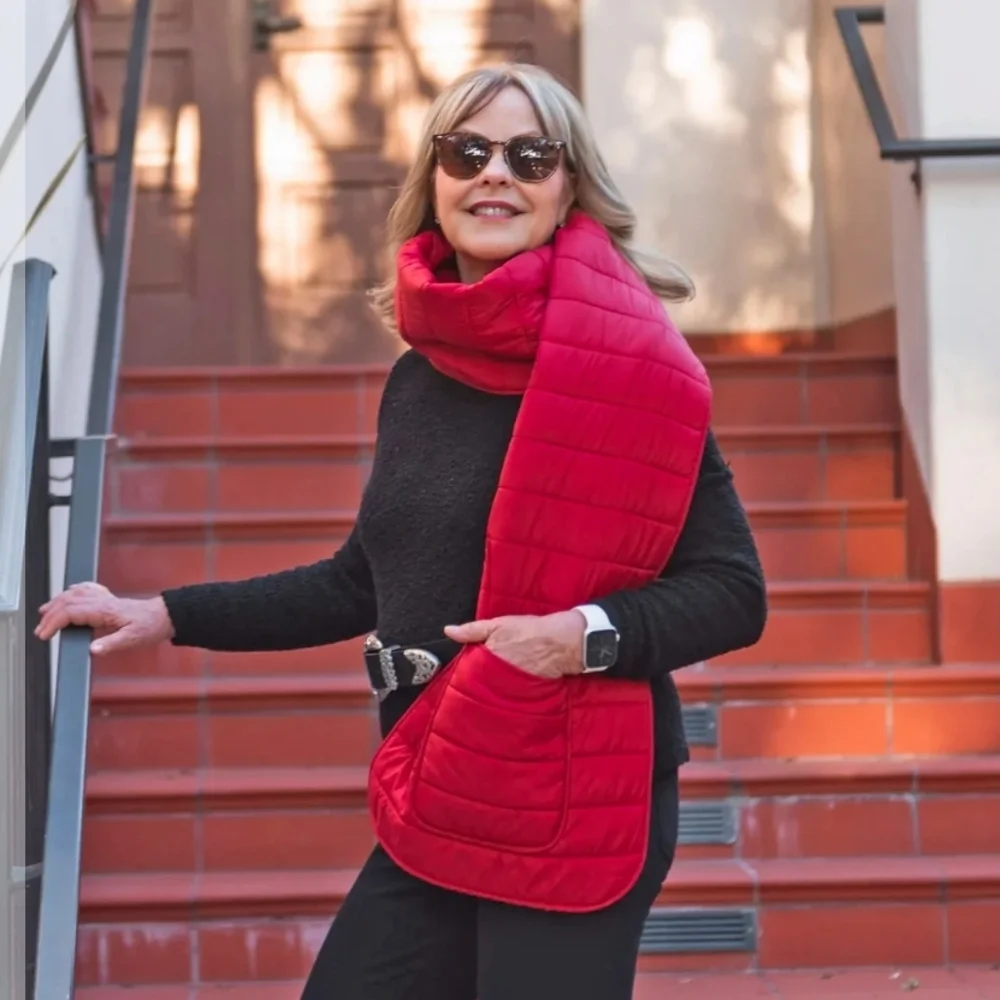 Original Puffer Hug Red grey fleece  Pocketd Winter Ski Scarf Gift Unisex
